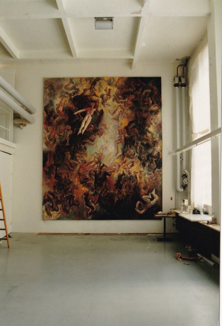 Höllensturz Zürich 1990 Öl auf Leinwand 480 x 100 cm