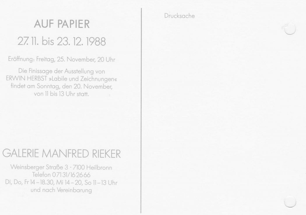 Auf Papier Manfred Rieker Gruppenausstellung 1988