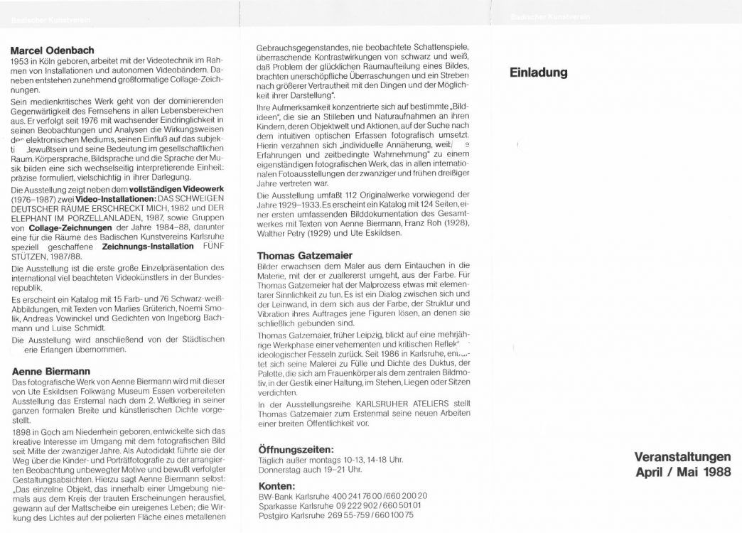 Badischer Kunstverein Ausstellung Odenbach | Biermann | Gatzemeier 1988 Badischer Kunstverein Ausstellung Odenbach | Biermann | Gatzemeier 1988