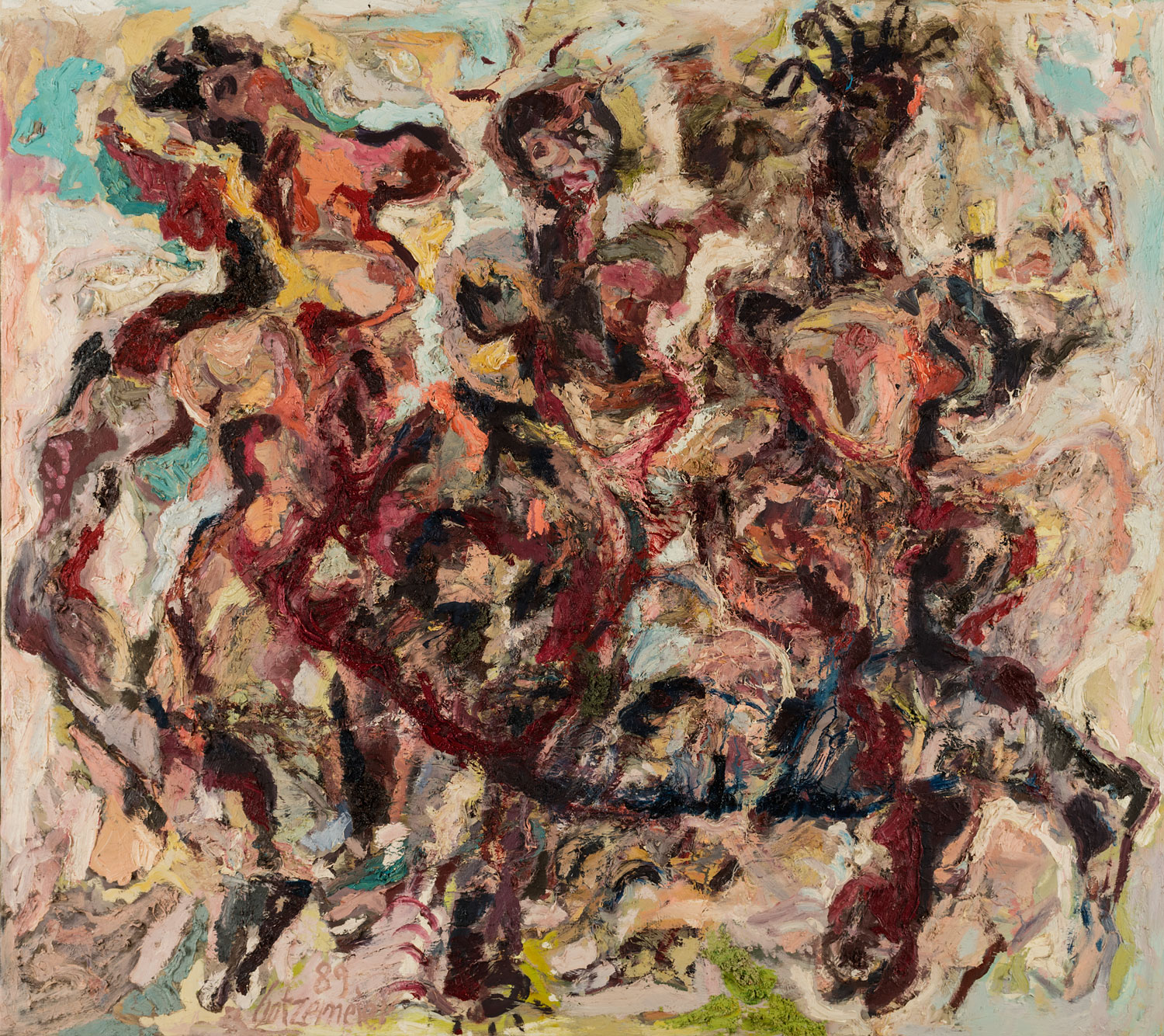 Thomas Gatzemeier Liegende vor Grazien 1989 Öl auf Leinwand 180 x 200 cm