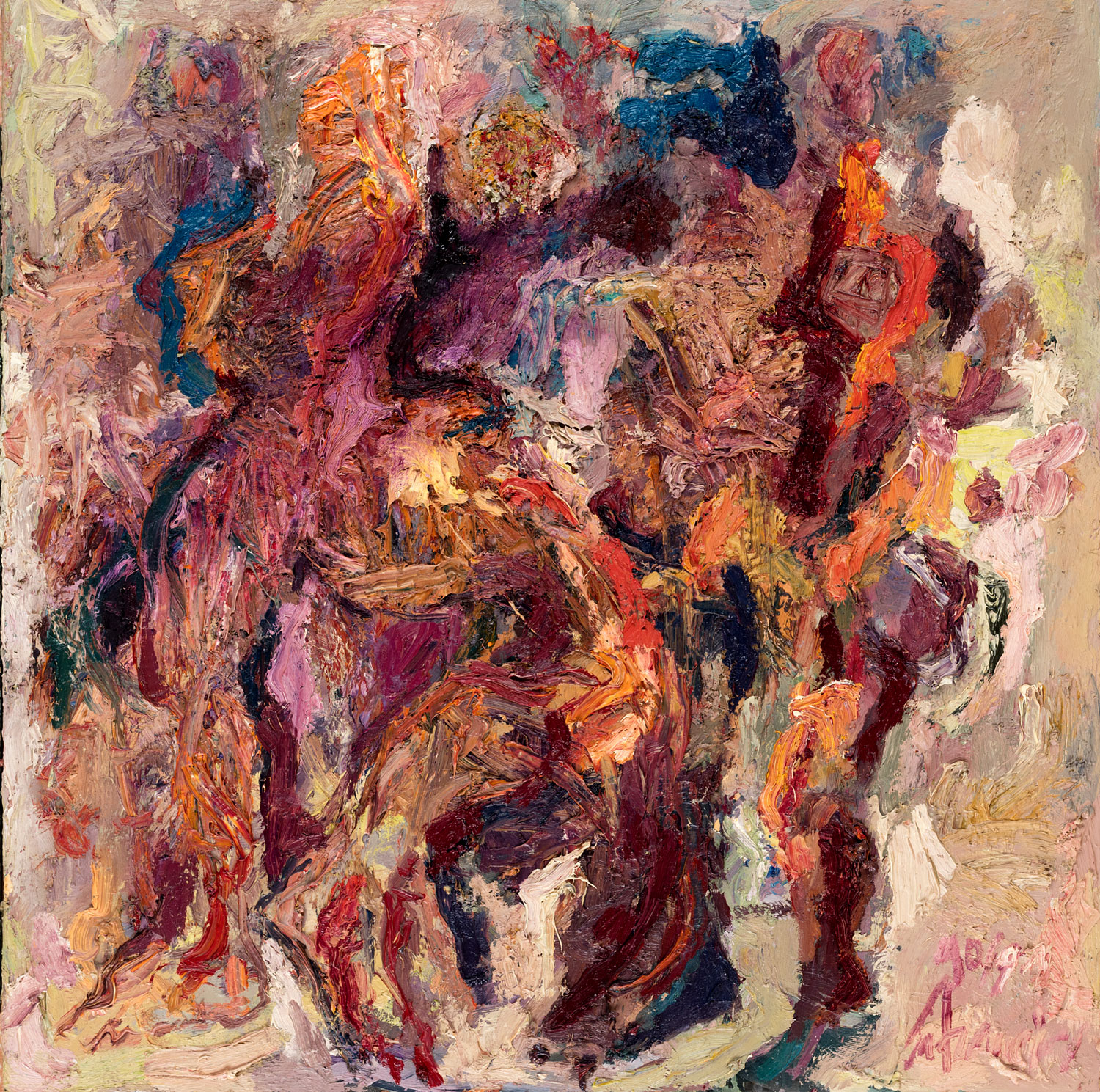 Thomas Gatzemeier Quadrat 4 (Figuren) 1991 Öl auf Spanplatte 70 x 70 cm