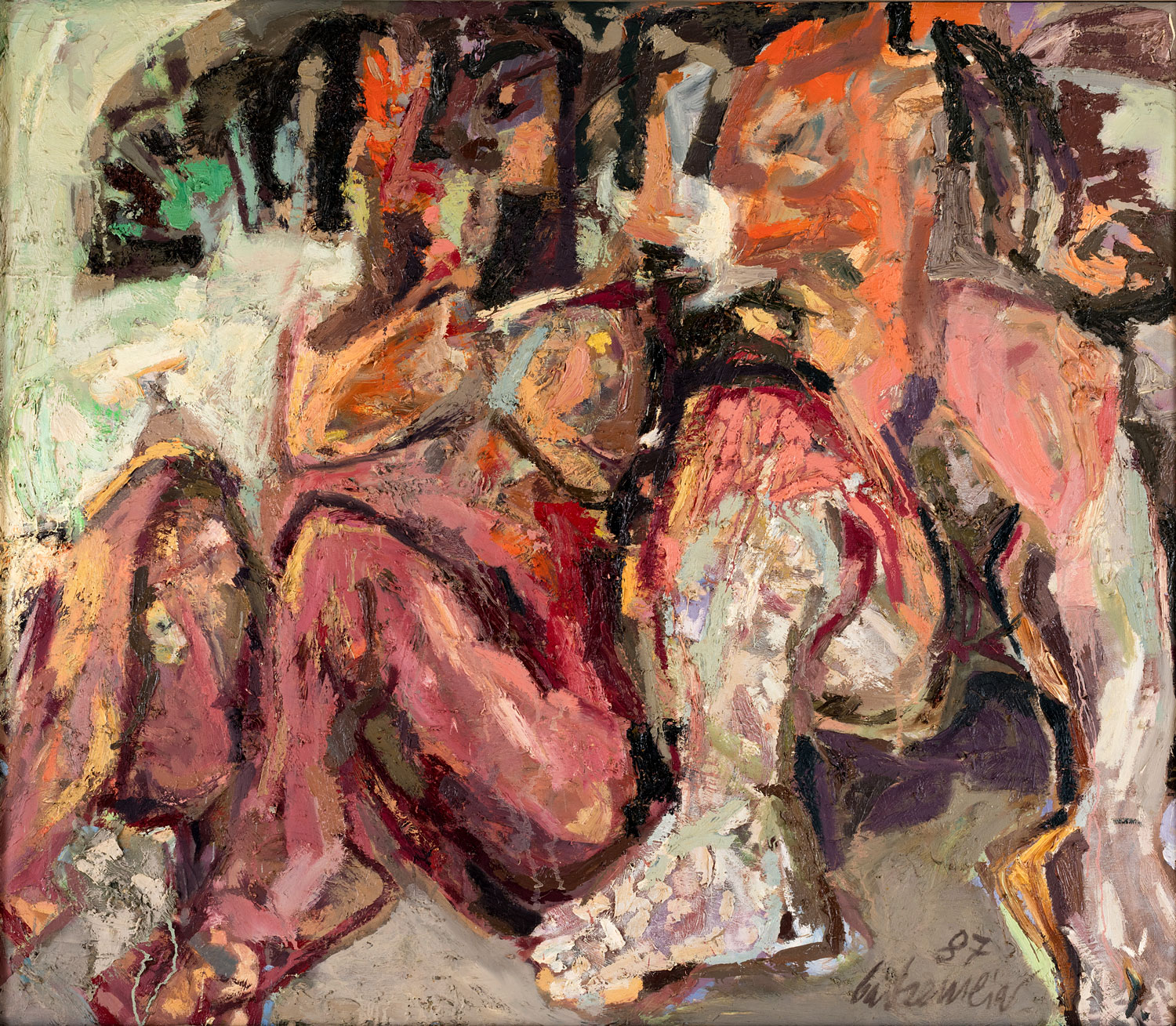 Thomas Gatzemeier Sitzendes Paar 1987 Öl auf Leinwand 120 x 140 cm