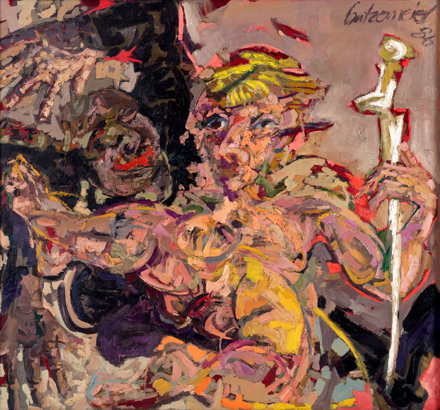 Thomas Gatzemeier Vor dem Gemätzel 1986 Öl auf Leinwand 125 x 135 cm