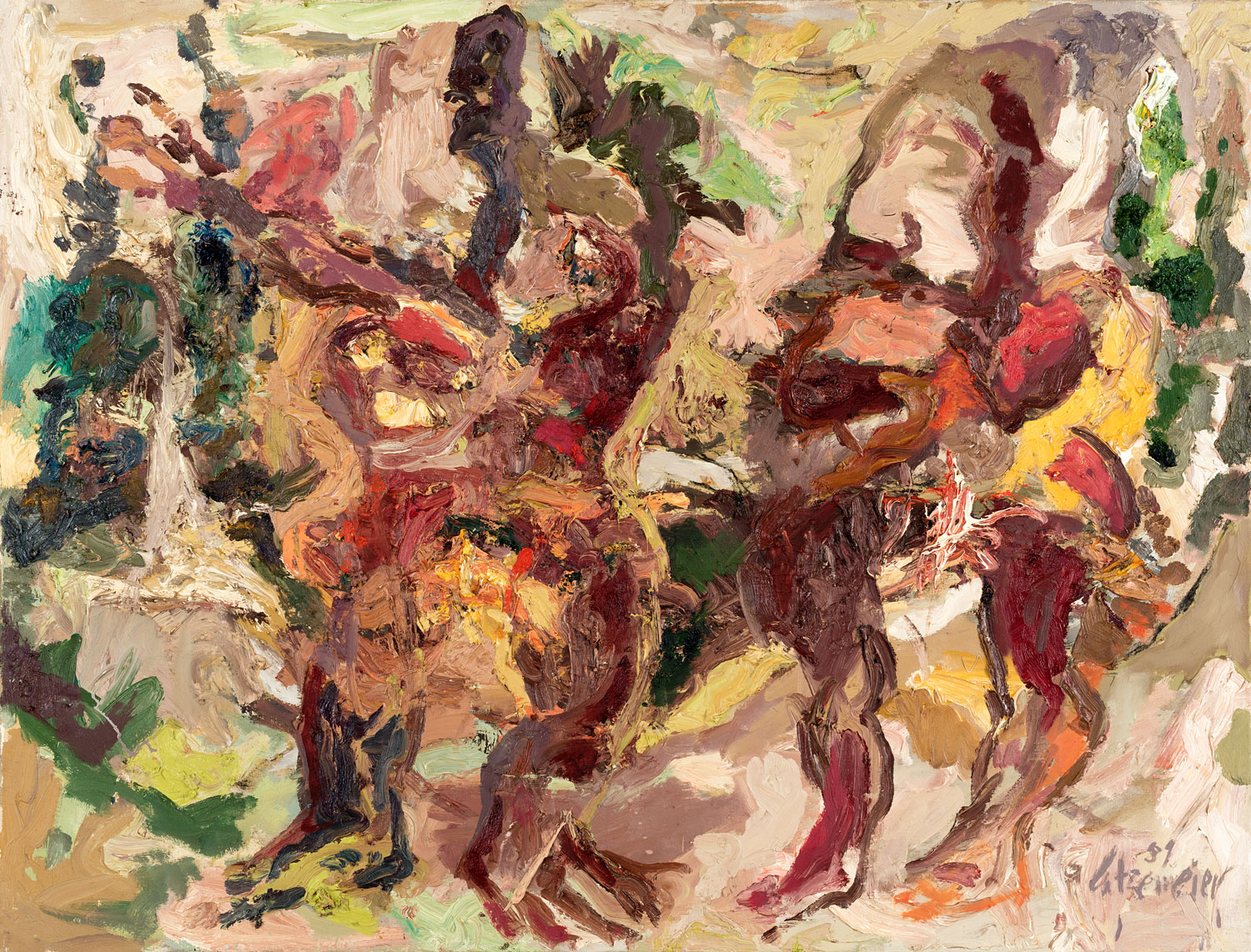 Thomas Gatzemeier Zwei Figuren im Walde 1989 Öl auf leinwand 100 x 130 cm